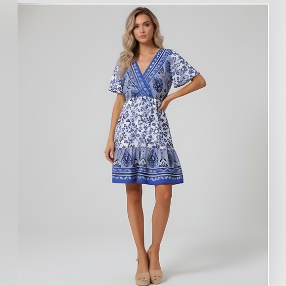 Boho Floral Print Ruffle Hem Dress - Picture 1 of 9